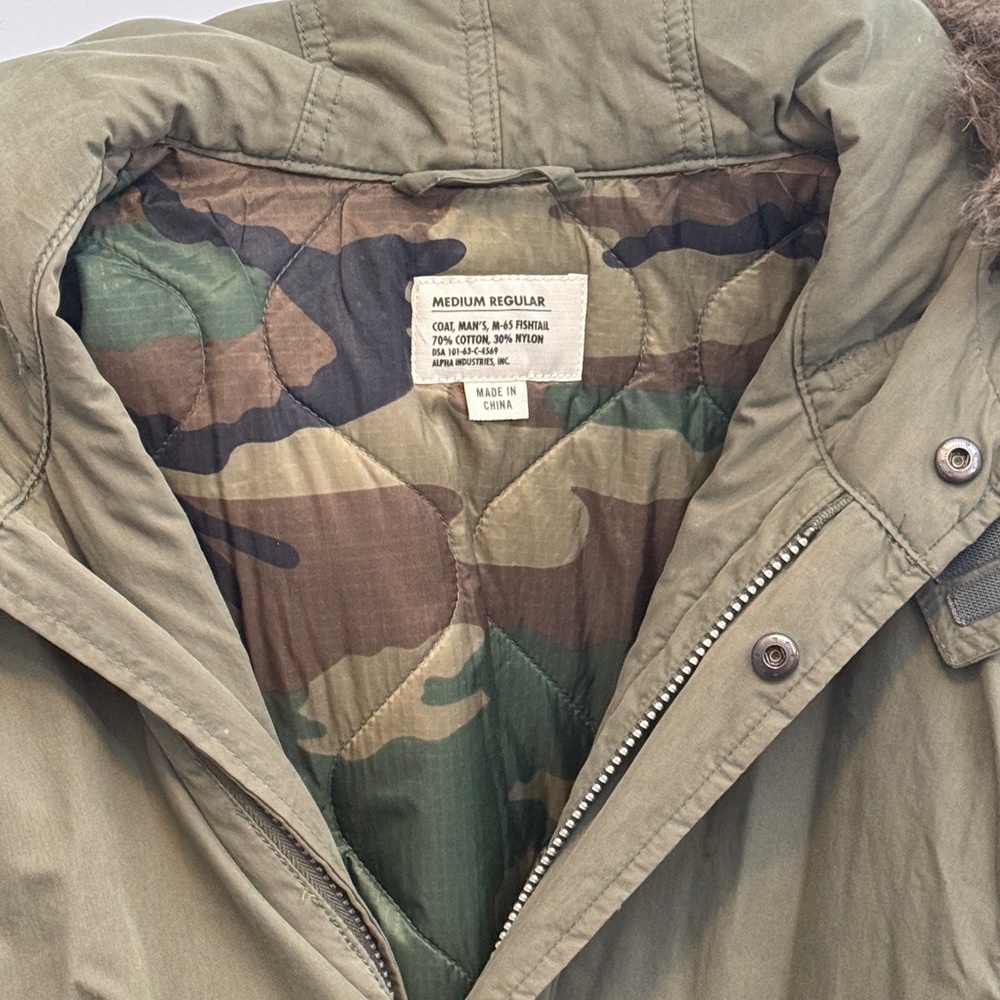 Alpha Industries M65 Fishtail Olive Green Military Parka - Picture 3 of 3
